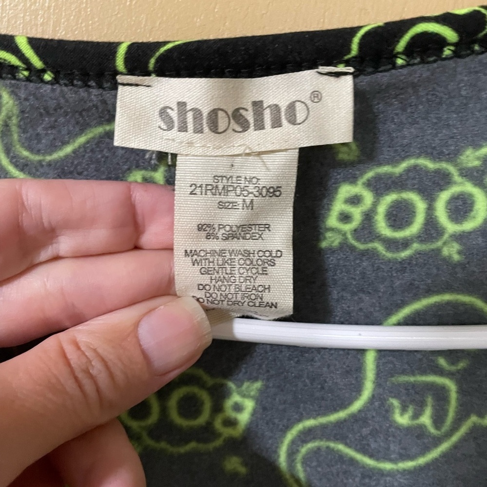 Shosho Halloween Ghost Black and Green Boo Print Romper - Picture 3 of 6